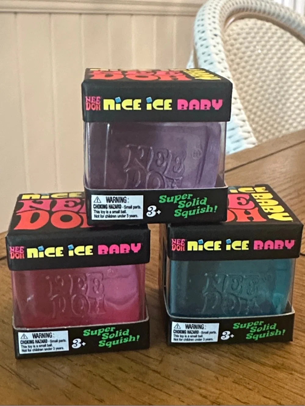 Schylling NeeDoh Nice Ice Baby Super Solid Squish - Purple, Pink, Blue (3 Total)